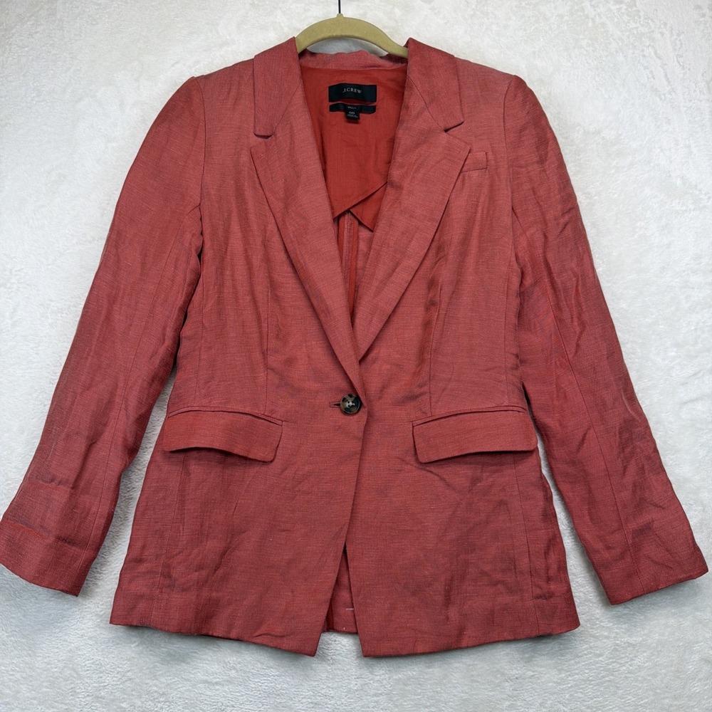 J.Crew Willa Linen Blend Blazer Women's 00 Coral One Button Career Preppy